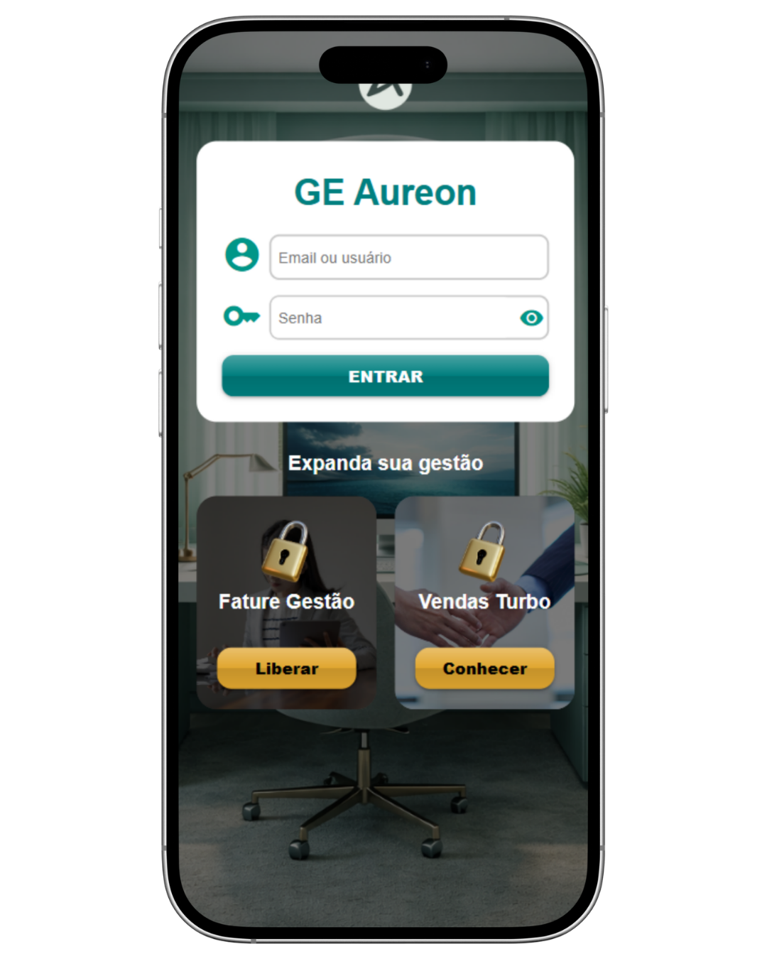 GE Aureon — tela de login no celular