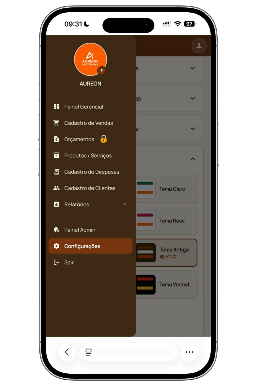 Menu lateral da Super Planilha Online v2.0