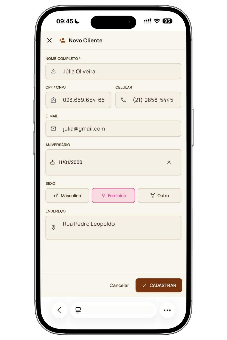 Cadastro de clientes da Super Planilha Online v2.0