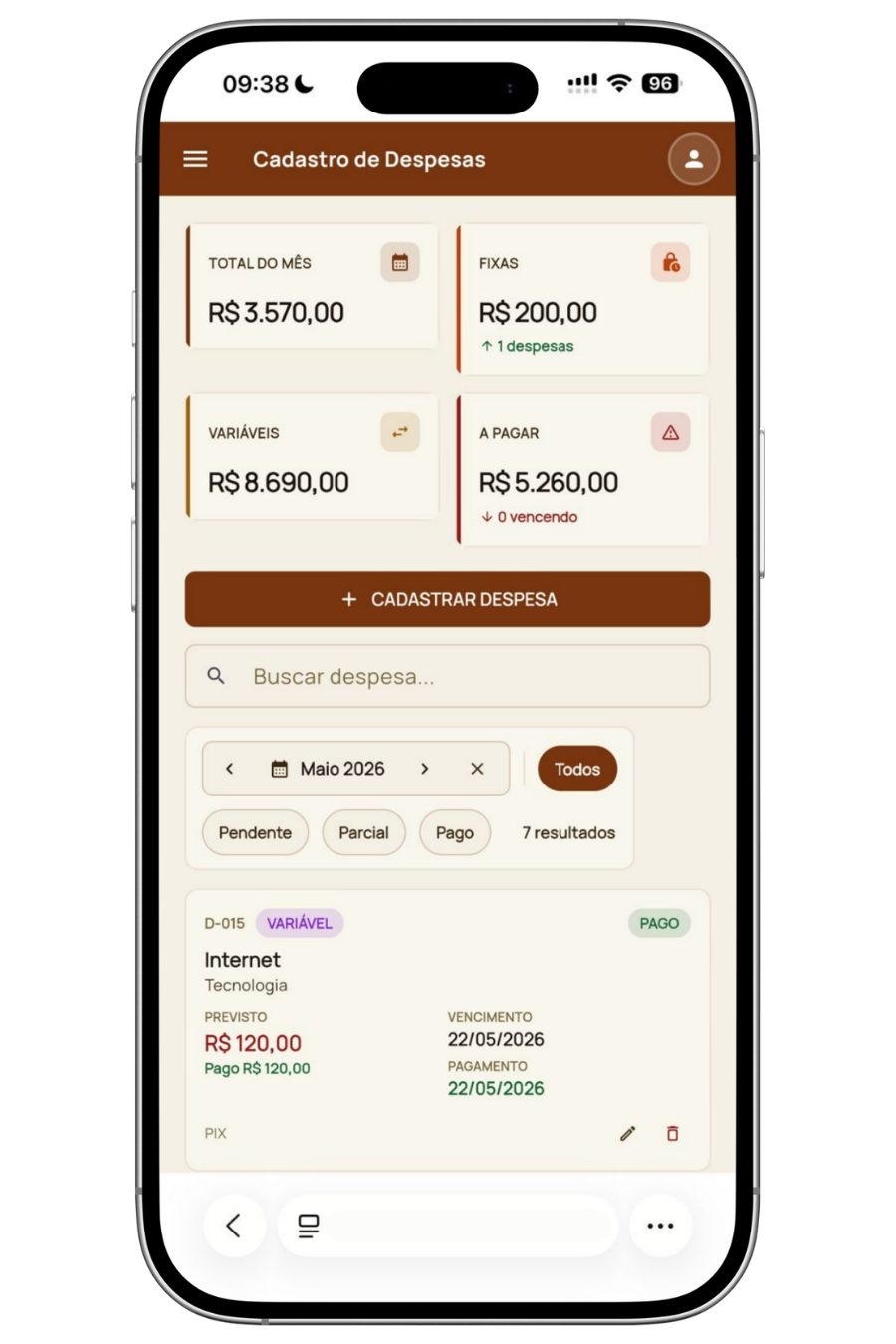Controle de despesas da Super Planilha Online v2.0