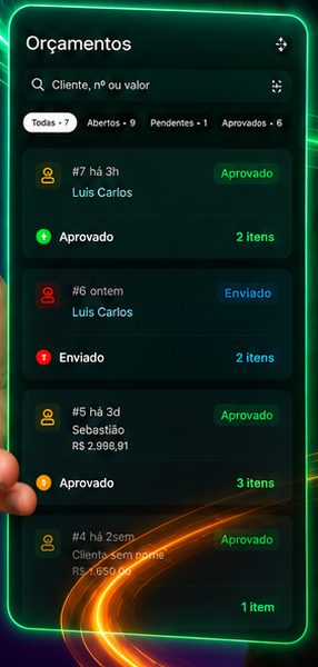 Tela de orçamentos